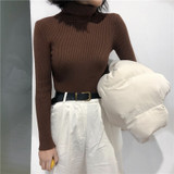 Thick Womens Sweater Knitted Ribbed Pullover Turtleneck Slim Jumper