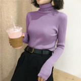 Thick Womens Sweater Knitted Ribbed Pullover Turtleneck Slim Jumper