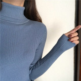 Thick Womens Sweater Knitted Ribbed Pullover Turtleneck Slim Jumper