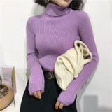 Thick Womens Sweater Knitted Ribbed Pullover Turtleneck Slim Jumper