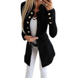 Single-Breasted Womens Blazer Gold-Tone Embossed Buttons Slim Jacket