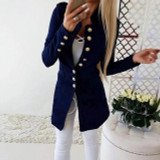 Single-Breasted Womens Blazer Gold-Tone Embossed Buttons Slim Jacket