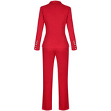 Womens Suit Double-Breasted Blazer Gold-Tone Embossed Buttons Suit Set