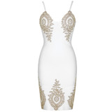 Womans Dress Bandage Flower Embroidered Bodycon Party Dress