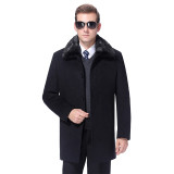 Men Wool Blend Coat Winter Warm Woolen Peacoat Mink Fur Jacket