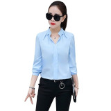 2019 Women Sexy V-neckline Chiffon Blouse Ladies Long Sleeve Pleated Shirts Elegant Plus Size Stylish Office Blouse