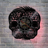 Sugar Skull Rockabilly Vinyl Wall Clock