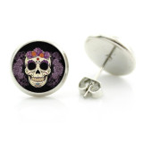 Sugar Skull Glass Cabochon Stud Earrings