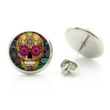 Sugar Skull Glass Cabochon Stud Earrings