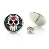 Sugar Skull Glass Cabochon Stud Earrings