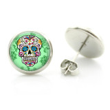 Sugar Skull Glass Cabochon Stud Earrings