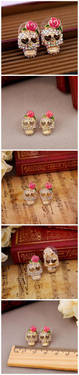 Sugar Skull Rose 'N Rhinestone Stud Earrings
