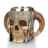 Stainless Steel Skull Mug Viking Ram Horned Pit Lord Warrior Beer Stein Tankard Coffee Mug Tea Cup Halloween Bar Drinkware Gift