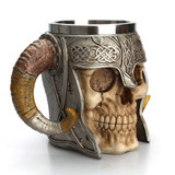 Stainless Steel Skull Mug Viking Ram Horned Pit Lord Warrior Beer Stein Tankard Coffee Mug Tea Cup Halloween Bar Drinkware Gift