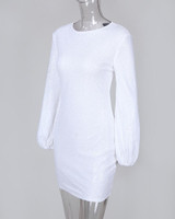 Glitter Round Neck Lantern Sleeve Sequins Bodycon Dress