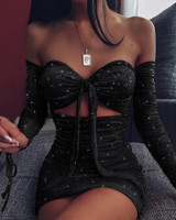 Glitter Off Shoulder Ruched Bodycon Dress