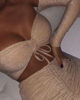 Glitter Off Shoulder Drawstring Twisted Crop Top & Skirt Sets