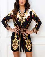 Baroque Print Mini Shirt Dress