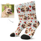 Custom Dog Face Socks (Bones, Hearts and Woof) - Best Gifts For Dog Lovers