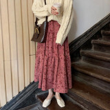Vintage Floral Print Pleated Long Skirts