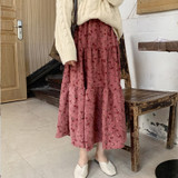 Vintage Floral Print Pleated Long Skirts