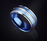 Ring for Men, 8mm Width Blue Color Tungsten Hammer Ring for Wedding Band Comfort Fit