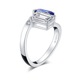925 Sterling Silver Sapphire Greated Moissanite Emerald Cut Gemstone Wedding Engagement Diamonds Ring