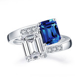 925 Sterling Silver Sapphire Greated Moissanite Emerald Cut Gemstone Wedding Engagement Diamonds Ring