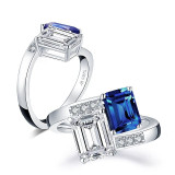 925 Sterling Silver Sapphire Greated Moissanite Emerald Cut Gemstone Wedding Engagement Diamonds Ring