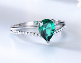 Green Emerald Gemstone Rings for Women 925 Sterling Silver Jewelry Romantic Classic Water Drop Ring