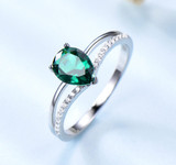 Green Emerald Gemstone Rings for Women 925 Sterling Silver Jewelry Romantic Classic Water Drop Ring