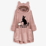 I Do What I Want Fluffy Fleece Oversize Hoodie With Cat Ears