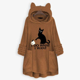 I Do What I Want Fluffy Fleece Oversize Hoodie With Cat Ears