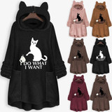I Do What I Want Fluffy Fleece Oversize Hoodie With Cat Ears