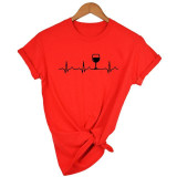 Wine Heartbeat Print T-Shirt