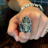 925 Sterling Silver Crown Lion King Ring