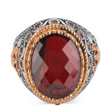 925 Sterling Silver Men's Ring Red Zircon Stone