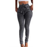 High Waist Jeans Women Streetwear Bandage Denim  Push Up Pencil Pants Skinny Jeans Woman