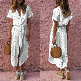Dress Womens Sexy Casual Daily Bow Tie V Neck Dot Button Dress Short Sleeve Soild Long