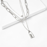 Mutli Layer Lover Lock Pendant Choker Necklace / Steampunk Padlock Heart Chain Necklace