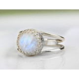 Rainbow Moonstone Round Ring
