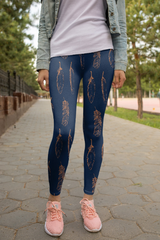 Feather Boho navy leggings, Capris and Shorts