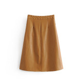 Vintage A Line Solid PU Leather Skirt High Waist