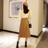 Vintage A Line Solid PU Leather Skirt High Waist