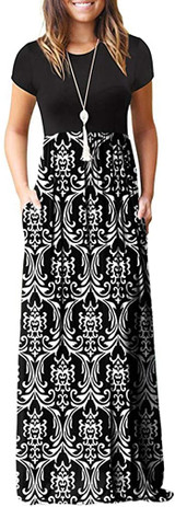 GRECERELLE Women's Short Sleeve Loose Plain Maxi Dresses Casual Long Dresses with Pockets