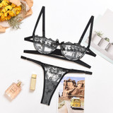 Sexy Lingerie Set Lace Embroidery Transparent Bra Set, See Through Lingeries Set