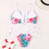 Flower Ruffle V-Neck Bikini Set
