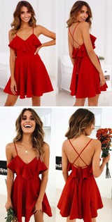 Backless Cross Drawstring Ruffles V-neck Mini Dress