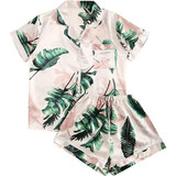 Palm Leaf Print Sleepwear Two Piece Pajama Set