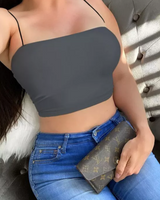 Summer Sexy Solid Color Strap Crop Top